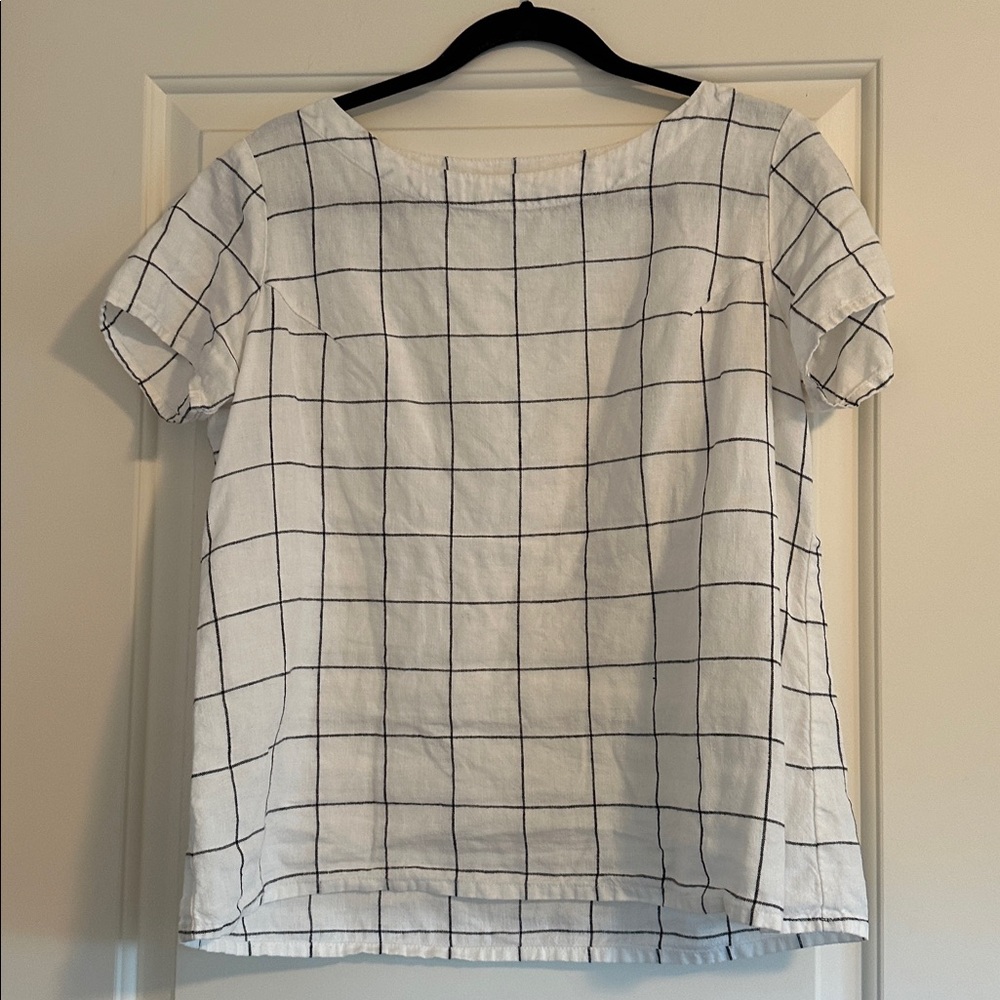 notPERFECTLINEN Hamburg Cream and Black Checkered Top